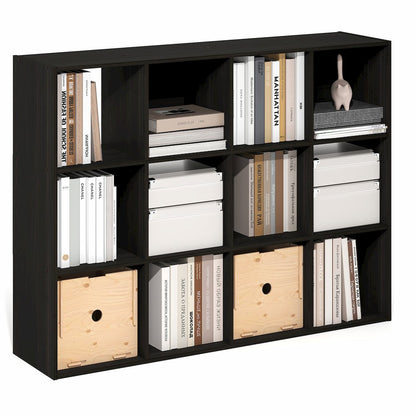 PELLI Book Shelf, 12-Cube Bookshelf, Cube Storage Organizer Bookcase, Espresso