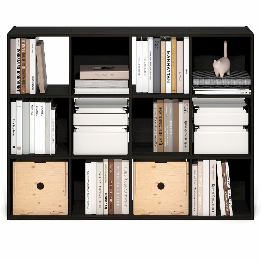 PELLI Book Shelf, 12-Cube Bookshelf, Cube Storage Organizer Bookcase, Espresso