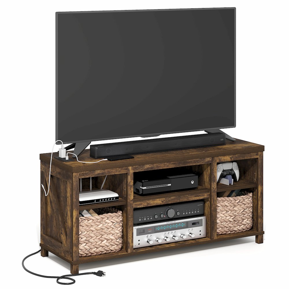 3-Tier Entertainment Center for TV up to 55 Inch with USB Ports & Power Outlets