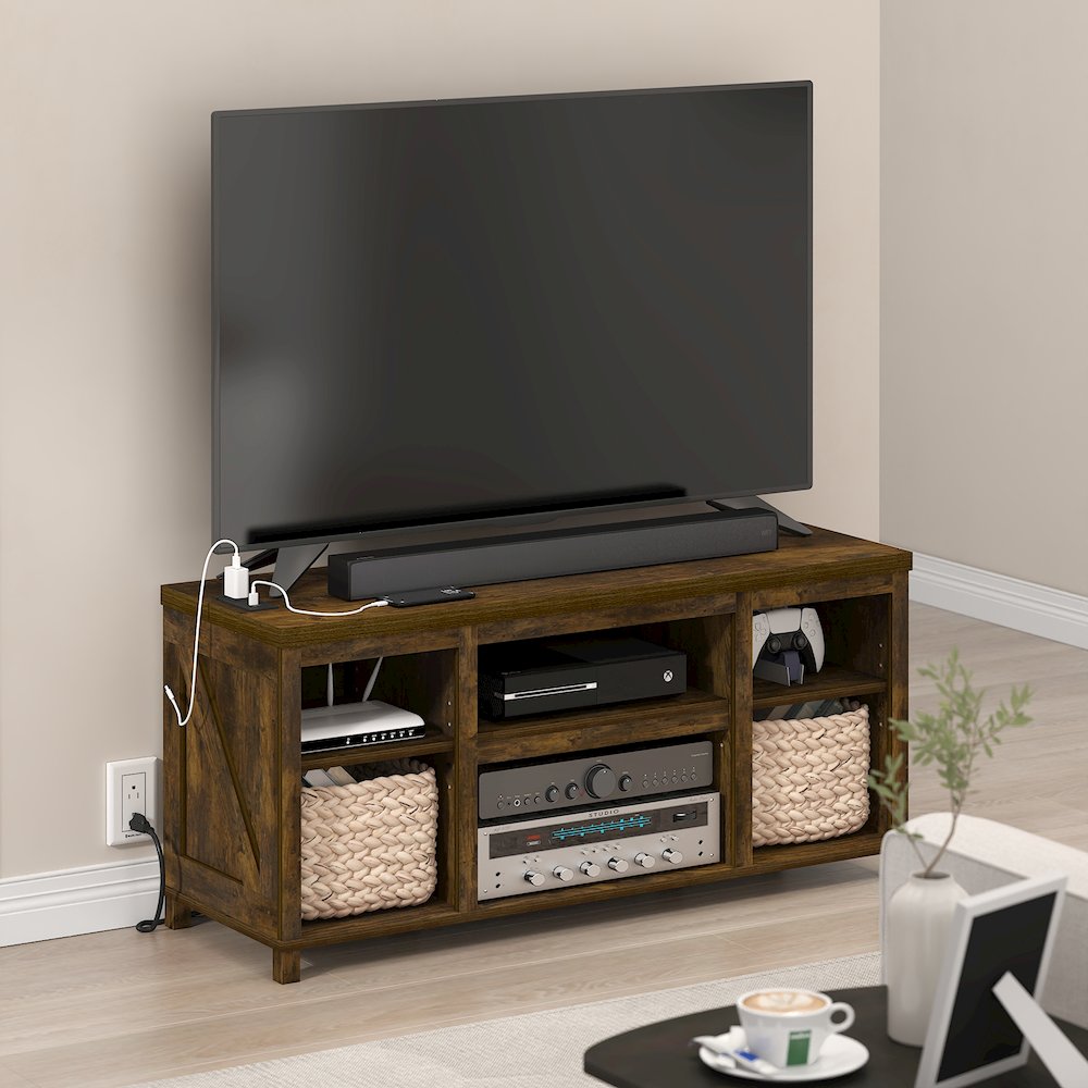 3-Tier Entertainment Center for TV up to 55 Inch with USB Ports & Power Outlets