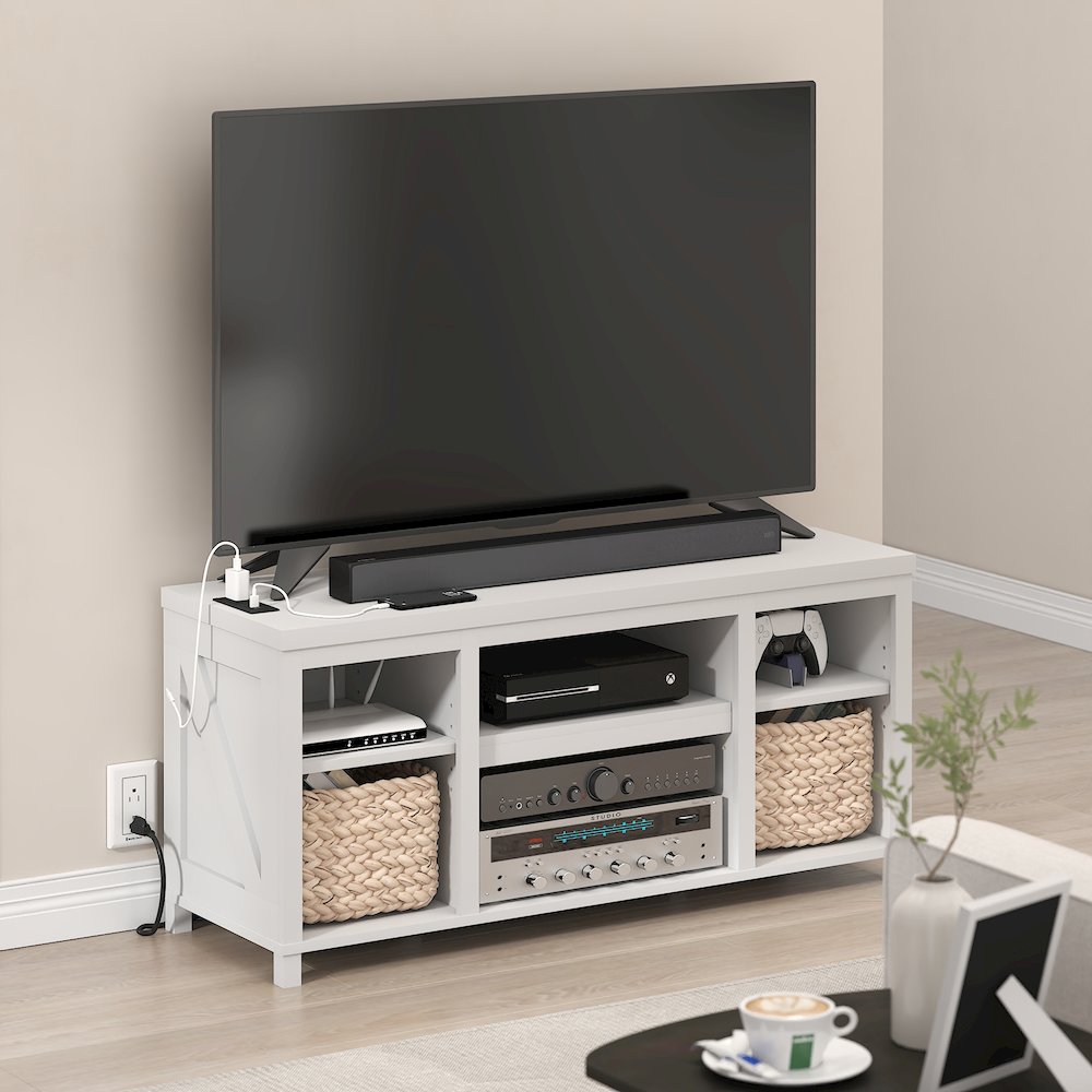3-Tier Entertainment Center for TV up to 55 Inch with USB Ports & Power Outlets