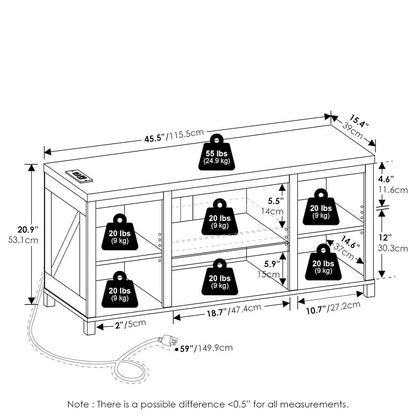 3-Tier Entertainment Center for TV up to 55 Inch with USB Ports & Power Outlets