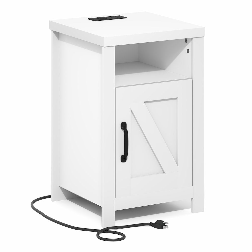 Night stand with Charging Station, Door, USB Ports and Outlets, White