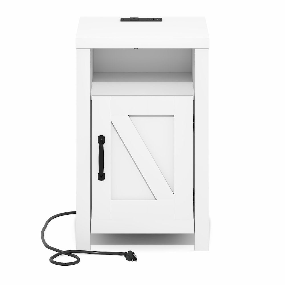 Night stand with Charging Station, Door, USB Ports and Outlets, White