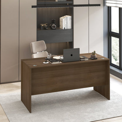 60 Inch Rectangular Executive Desk with Modesty Panel, Modern Walnut