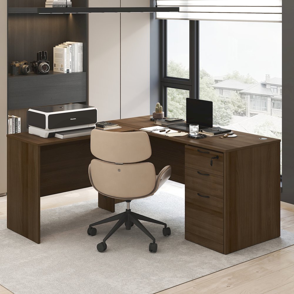 60 Inch Rectangular Executive Desk with Modesty Panel, Modern Walnut