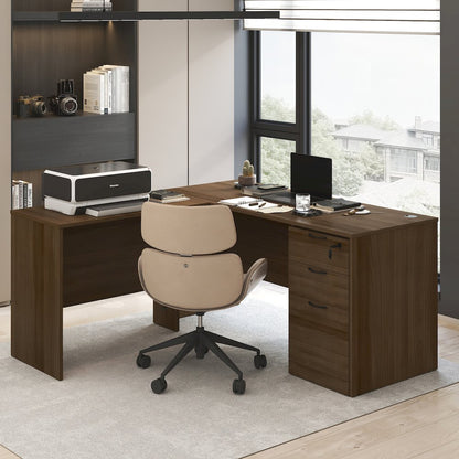 60 Inch Rectangular Executive Desk with Modesty Panel, Modern Walnut