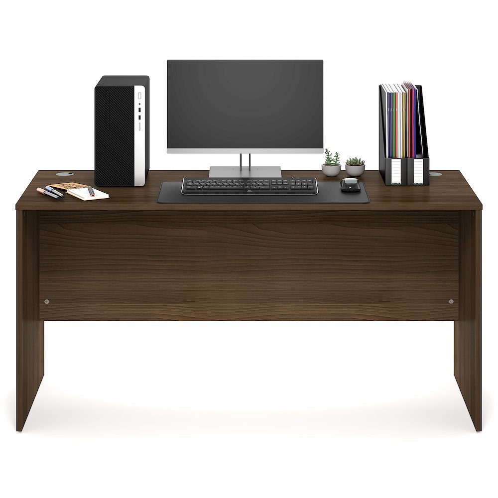 60 Inch Rectangular Executive Desk with Modesty Panel, Modern Walnut