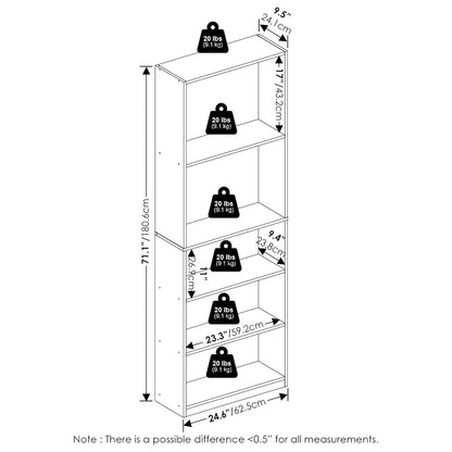 JAYA Book Shelf, 5-Tier Bookshelf with Open Storage Shelf, Standing Bookcase