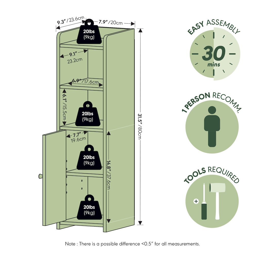 FULDA Bathroom Storage Cabinet, 5-Tier Bathroom Cabinet, 32H