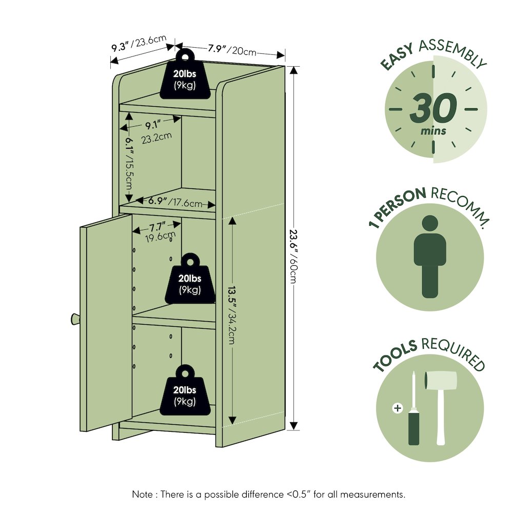 FULDA Bathroom Storage Cabinet, 4-Tier Bathroom Cabinet, 24H