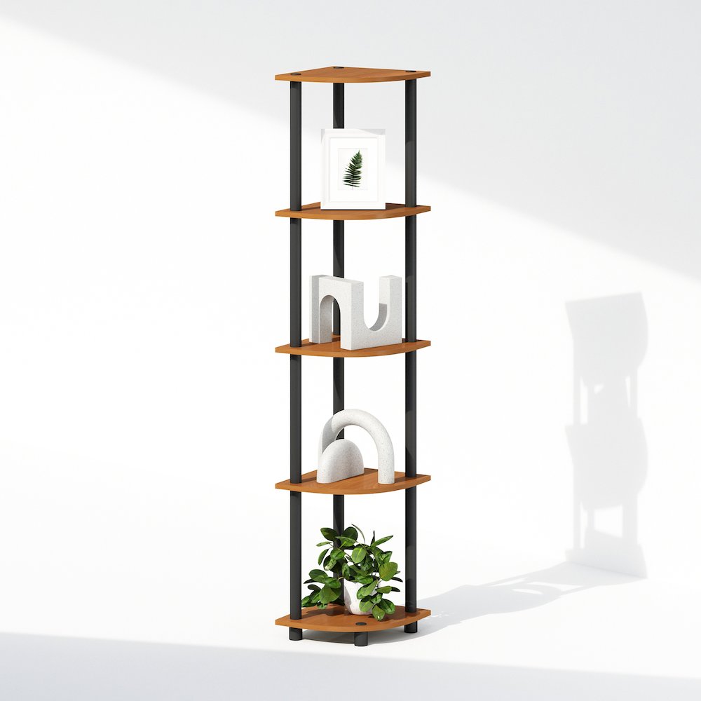 Corner Shelf, 5-Tier Corner Display Rack, Shelving Unit, Light Cherry Oak