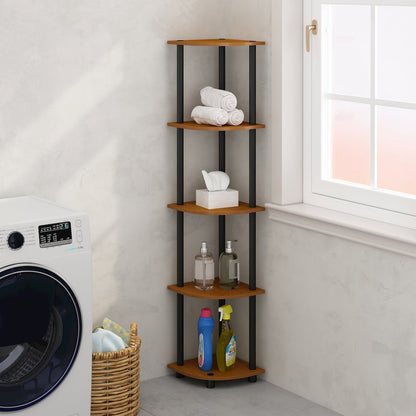 Corner Shelf, 5-Tier Corner Display Rack, Shelving Unit, Light Cherry Oak