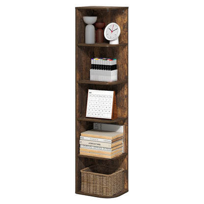 PASIR Book Shelf, 5-Tier Corner Bookshelf with Open Shelf, 9.3 x 12 x 51.7