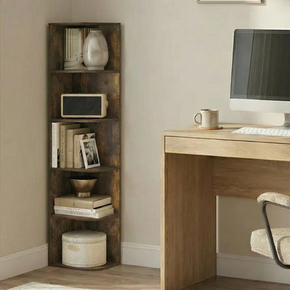 PASIR Book Shelf, 5-Tier Corner Bookshelf with Open Shelf, 9.3 x 12 x 51.7