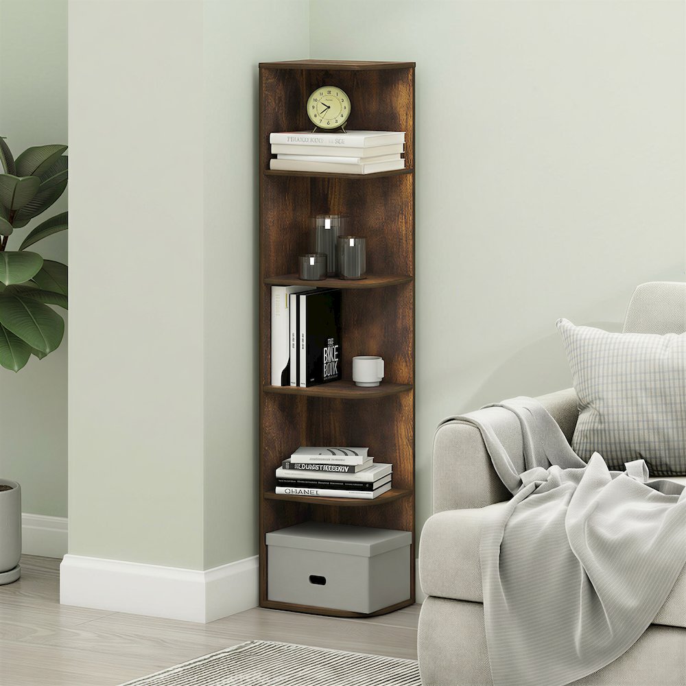PASIR Book Shelf, 5-Tier Corner Bookshelf with Open Shelf, 9.3 x 12 x 51.7
