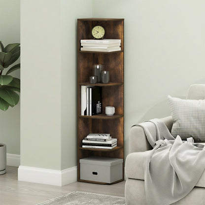 PASIR Book Shelf, 5-Tier Corner Bookshelf with Open Shelf, 9.3 x 12 x 51.7