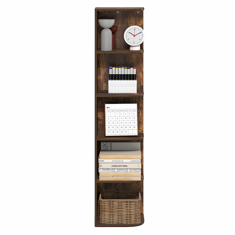 PASIR Book Shelf, 5-Tier Corner Bookshelf with Open Shelf, 9.3 x 12 x 51.7