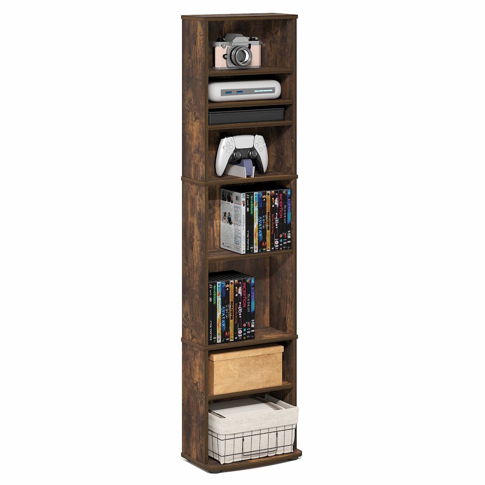 JAYA DVD Shelf, 8-Tier Tall Narrow CD Rack, Media Shelf with Adjustable Shelves