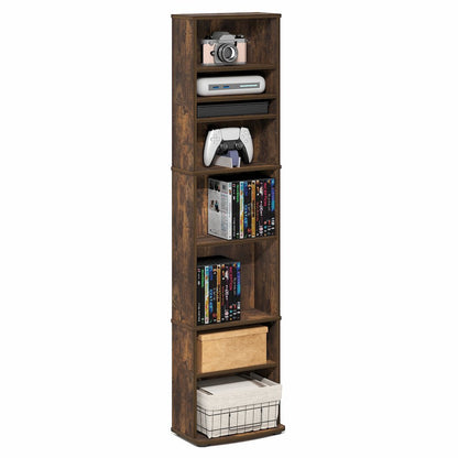 JAYA DVD Shelf, 8-Tier Tall Narrow CD Rack, Media Shelf with Adjustable Shelves