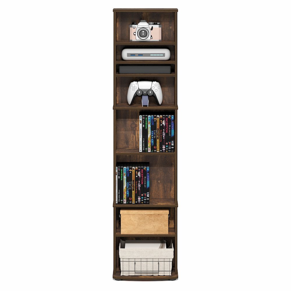 JAYA DVD Shelf, 8-Tier Tall Narrow CD Rack, Media Shelf with Adjustable Shelves