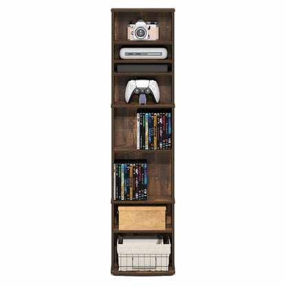 JAYA DVD Shelf, 8-Tier Tall Narrow CD Rack, Media Shelf with Adjustable Shelves