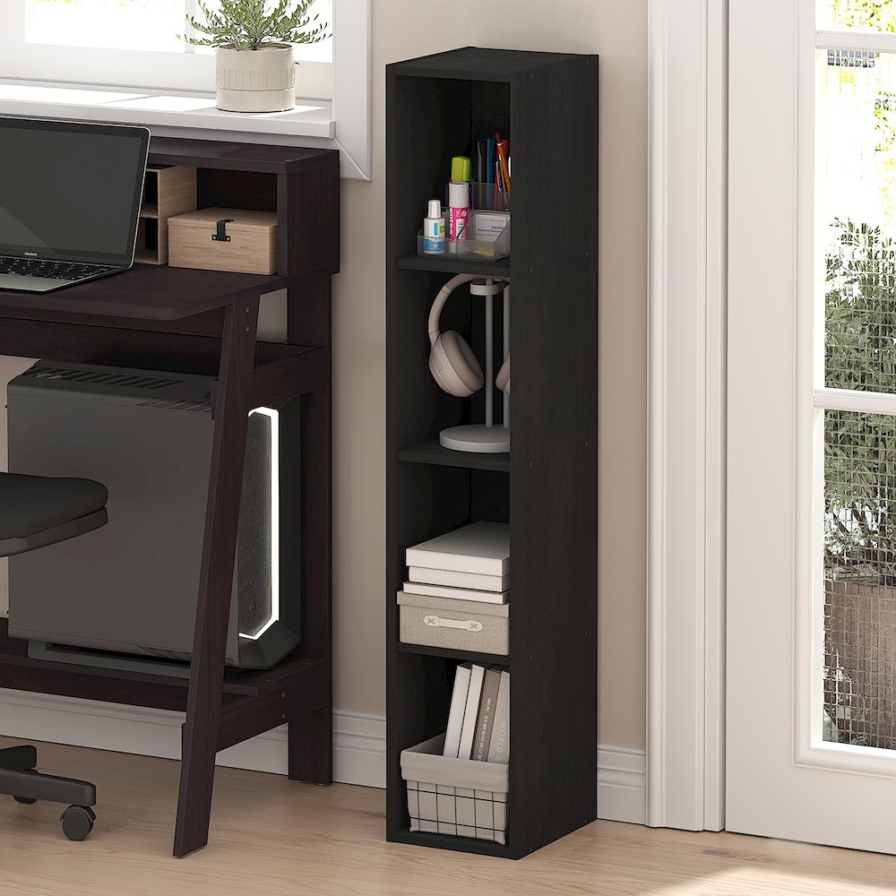 FULDA Book Shelf, 4-Tier Narrow Bookshelf, 9.3 x 7.9 x 41.6