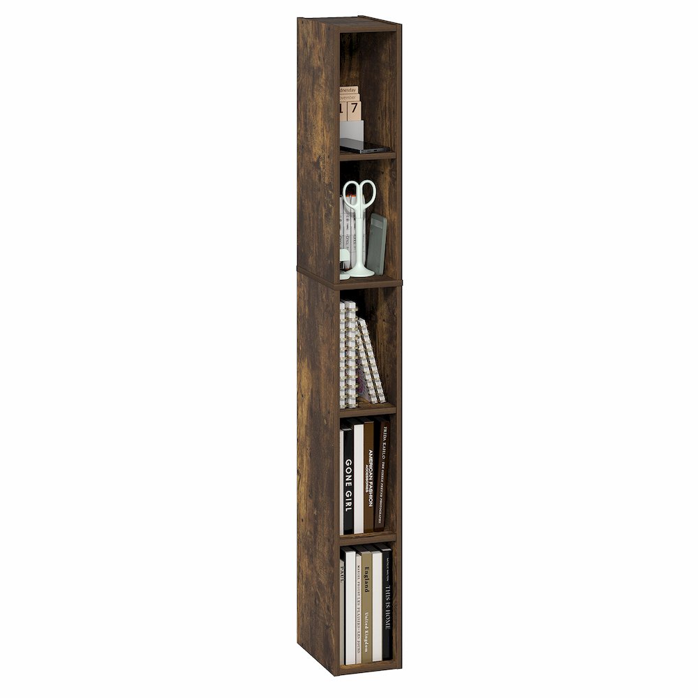 FULDA Book Shelf, 5-Tier Tall Narrow Bookshelf, 9.3 x 5.9 x 51.9