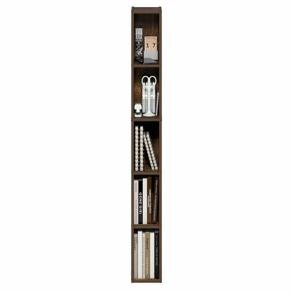 FULDA Book Shelf, 5-Tier Tall Narrow Bookshelf, 9.3 x 5.9 x 51.9
