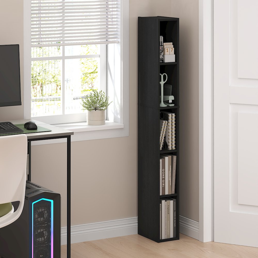 FULDA Book Shelf, 5-Tier Tall Narrow Bookshelf, 9.3 x 5.9 x 51.9