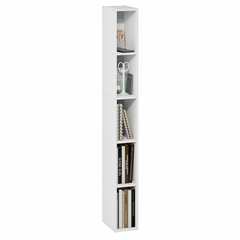 FULDA Book Shelf, 5-Tier Tall Narrow Bookshelf, 9.3 x 5.9 x 51.9