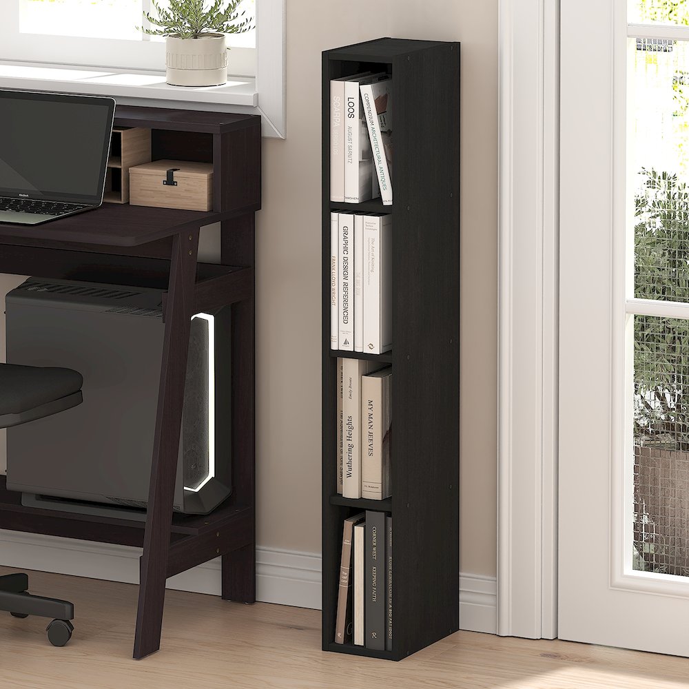 FULDA Book Shelf, 4-Tier Narrow Bookshelf, 9.3 x 5.9 x 41.6