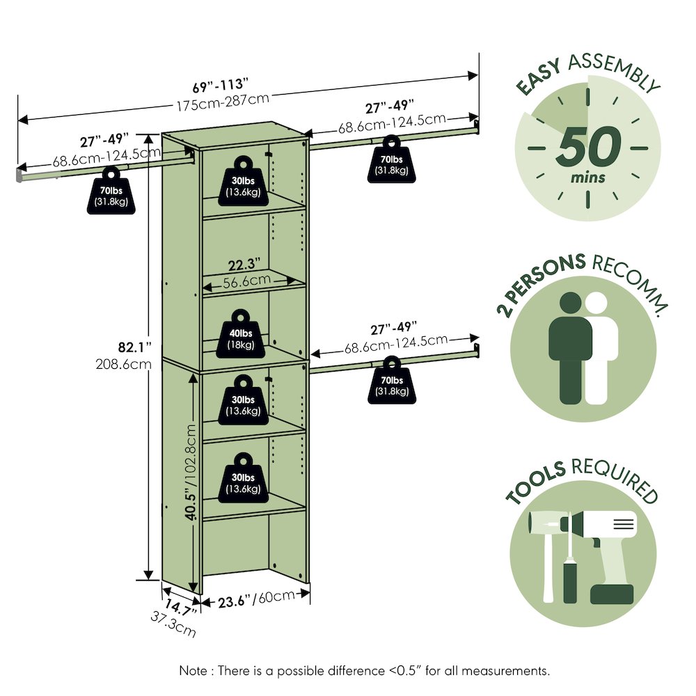 FANO Closet Organizers and Storage, 14.8 x 23.6 x 82.1 for Wardrobe