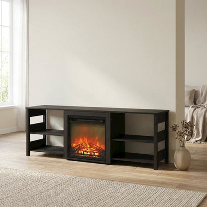Americano Wood TV Stand with Fireplace and Open Storage