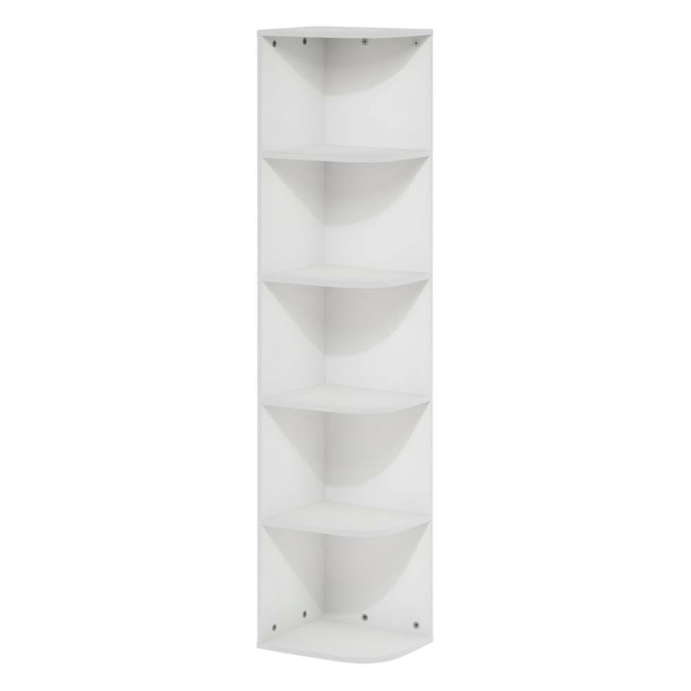 White 5-Tier Corner Bookcase with Open Shelving for Living Spaces