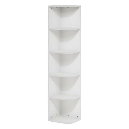 White 5-Tier Corner Bookcase with Open Shelving for Living Spaces