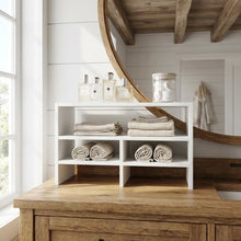 White desk organizing shelf with multi-tier design and sturdy wood construction