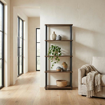 Wooden Bookcase with Open Shelving for Living Room Storage