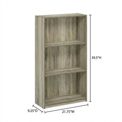 3-Tier Bookcase with Sonoma Oak Finish, Durable Wood Shelves for Home Storage