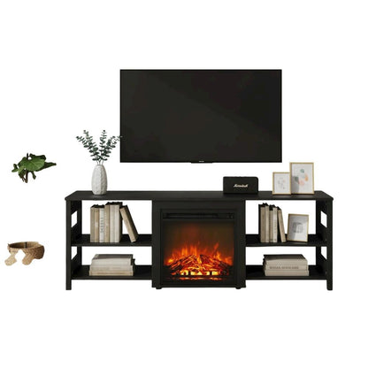 Americano Wood TV Stand with Fireplace and Open Storage
