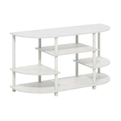 White Corner TV Stand with Solid Rubberwood and Walnut Veneers, Modern Design