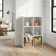 White wood bookcase with open shelves and versatile storage