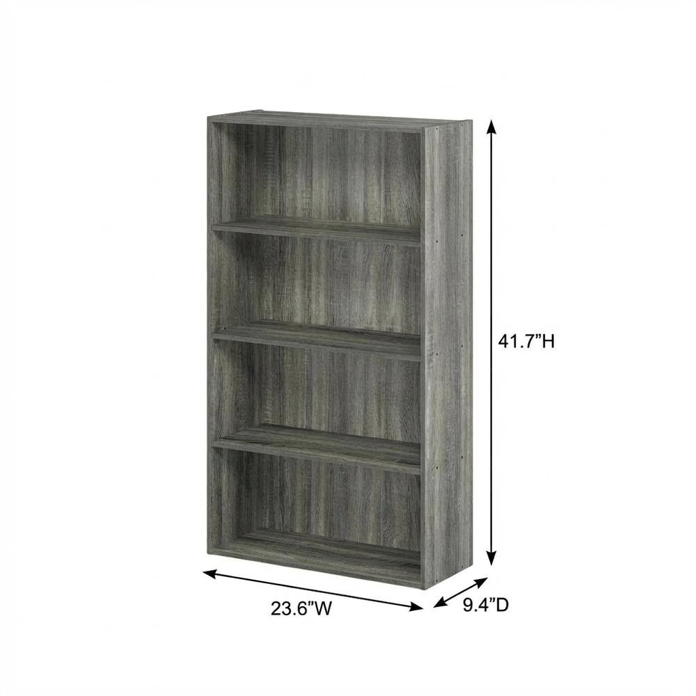 French Oak Grey 4-Tier Open Shelf Bookcase with Wooden Construction