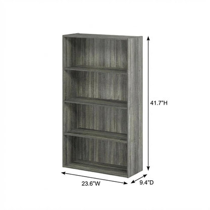 French Oak Grey 4-Tier Open Shelf Bookcase with Wooden Construction