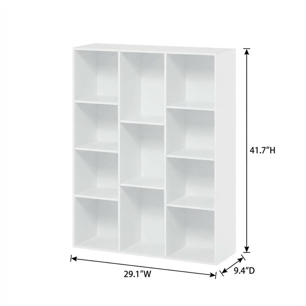 White 11-Cube Reversible Open Shelf Bookcase, Wooden Finish for Flexible Storage