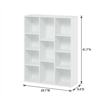 White 11-Cube Reversible Open Shelf Bookcase, Wooden Finish for Flexible Storage