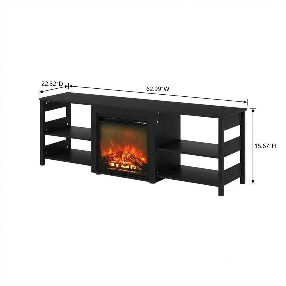 Americano Wood TV Stand with Fireplace and Open Storage