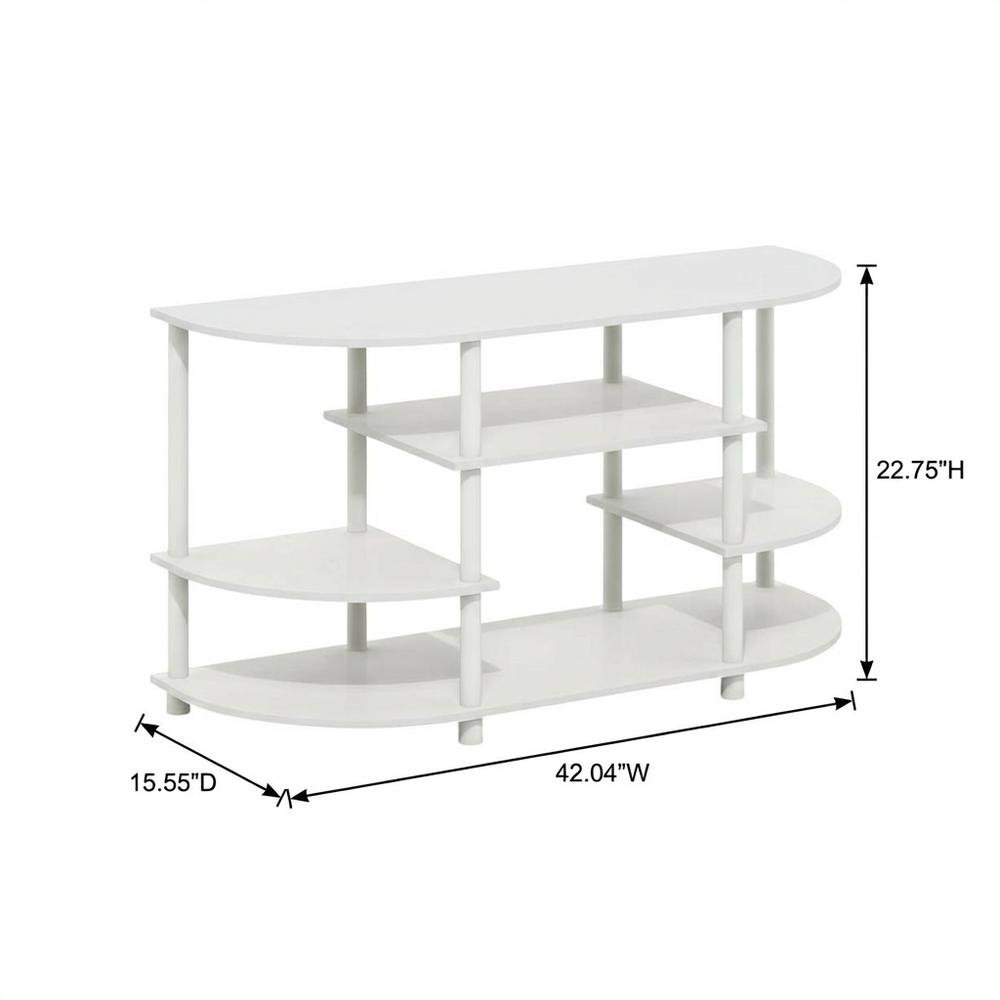 White Corner TV Stand with Solid Rubberwood and Walnut Veneers, Modern Design