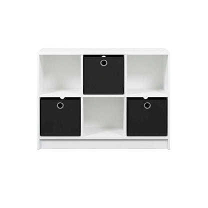 White and Black 3x2 Bookcase with Storage Bins for Organizing and Display