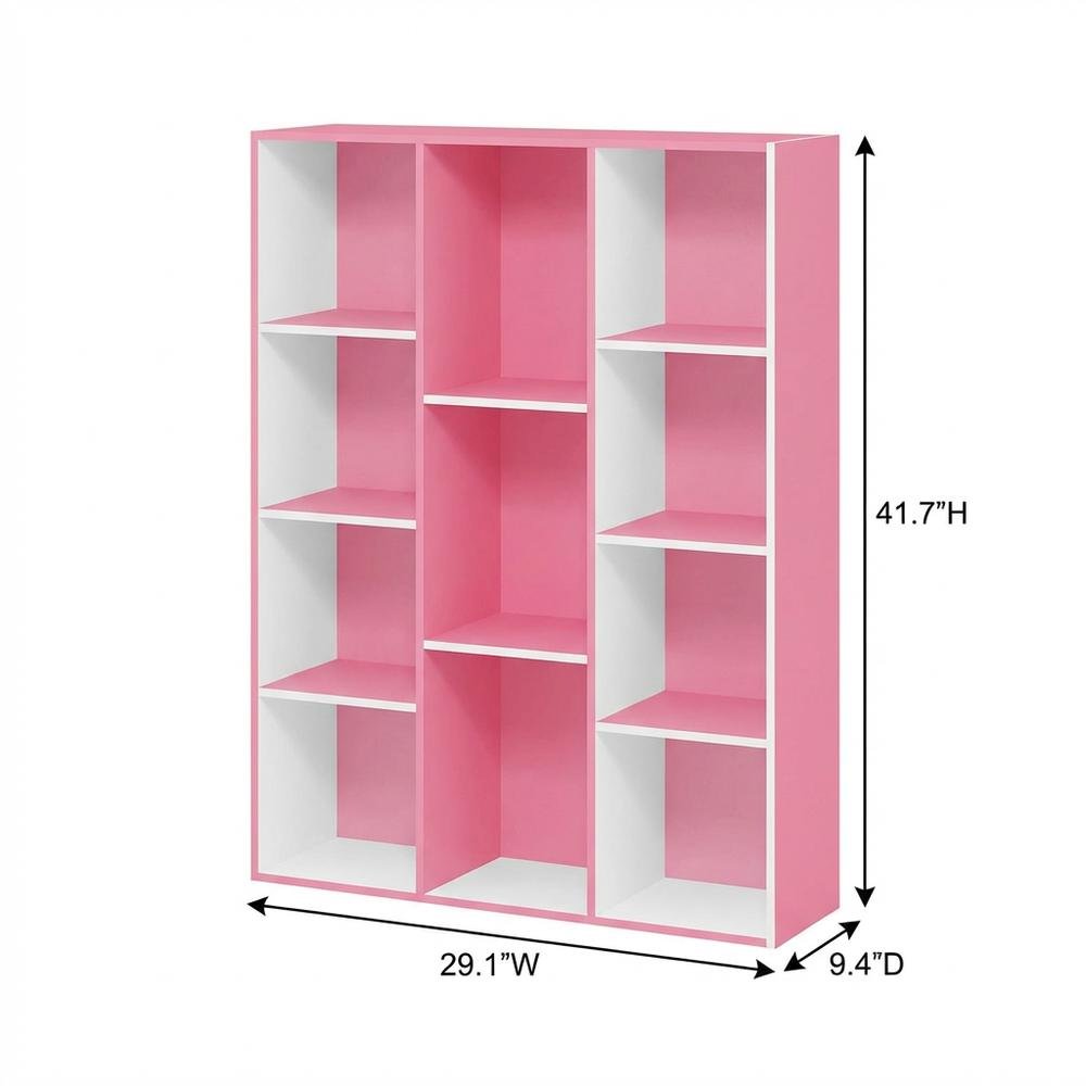 White and Pink Reversible Open Shelf Bookcase with Sturdy Wood Construction